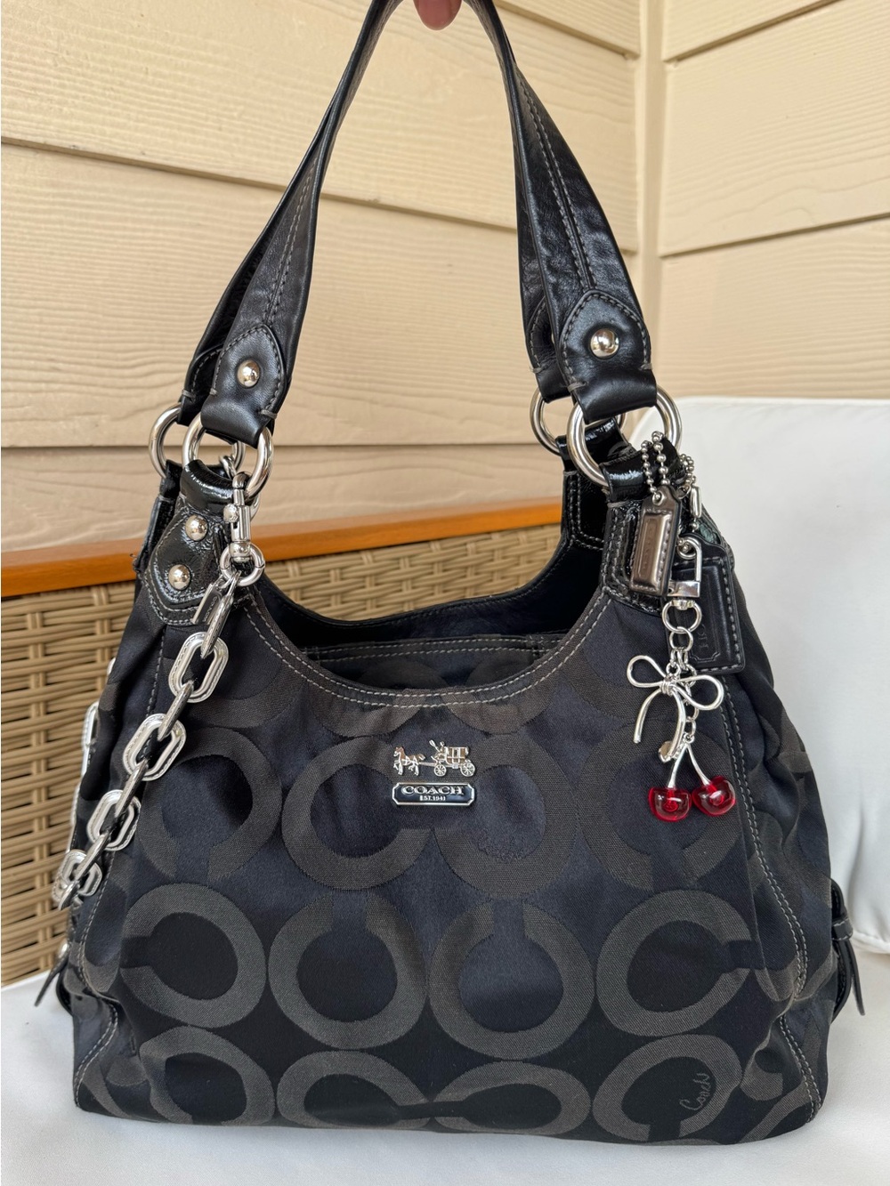Coach Madison signature op art sateen Maggie shoulder bag